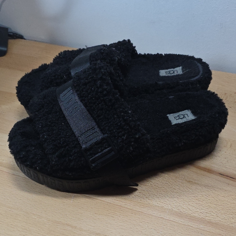 UGG Black Fluffy Slippers Used